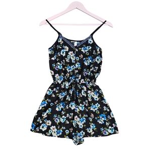 Womens XS Floral Sleeveless tanktop high waisted short loose Romper with pockets